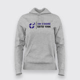 Grey cotton hoodie for women with IIM Indore logo, ESTD 1996