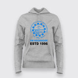 Heather grey women's hoodie with IIM Kozhikode logo, ESTD 1996 imprint