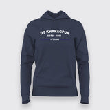 Navy blue women's hoodie with 'IIT Kharagpur ESTD 1951' and 'IITian' in white on the chest