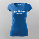 Blue women’s round neck cotton T-shirt with 'IIT ROPAR ESTD 2008 IITIAN' in white and blue