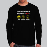 How People Reacts Single Word Bug Funny Coding Full Sleeve T-Shirt For Men Online India