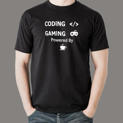 Coding And Gaming Powered By Coffee Programming T-Shirt For Men India