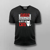 EASILY DISTRACTED BY CATS V-neck T-shirt For Men Online India