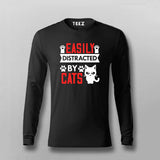 EASILY DISTRACTED BY CATS Full Sleeve T-shirt For Men Online Teez