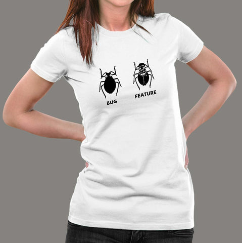 Funny Feature Bug Programmer T-Shirt For Women India