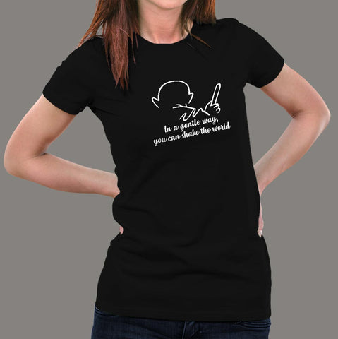Gandhi Quote – In a Gentle Way Shake The World Tote T-Shirt For Women online india