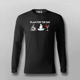 Plan For The Day Coffee Yoga Wine Funny Full Sleeve T-Shirt For Men Online India