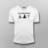 Plan For The Day Coffee Yoga Wine Funny V Neck T-Shirt For Men Online India