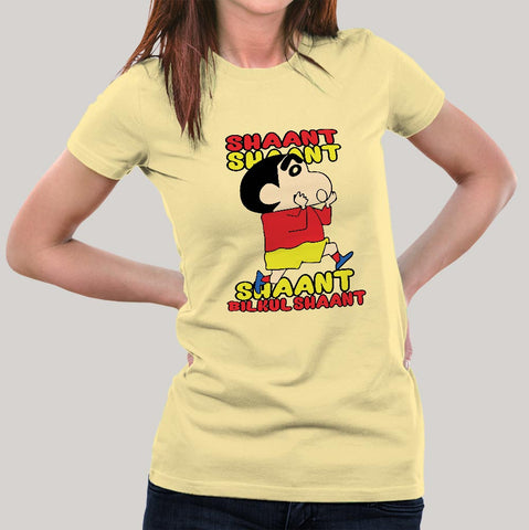 Shin Chan Shaant Shaant Hindi Cartoon T-shirt For Women