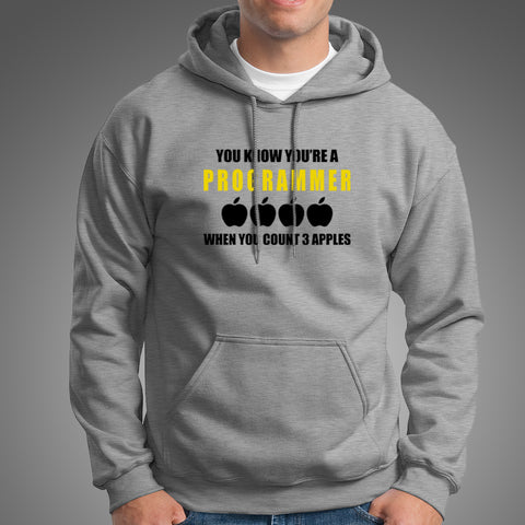 You Know You're A Programmer When You Count 3 Apples Hoodies For Men India