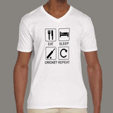 Eat Sleep Cricket Repeat Men's v neck T-shirt online