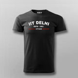 Men’s round neck black t-shirt featuring 'IIT Delhi ESTD 1961' and 'IITian' with a red line accent