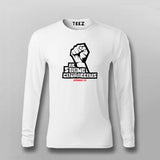 White full sleeve cotton T-shirt from Teez featuring a clenched fist graphic and 'Be Strong and Courageous, Joshua 1:9' in bold, impactful typography