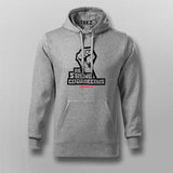 Men's grey cotton hoodie from Teez with a clenched fist design and 'Be Strong and Courageous, Joshua 1:9' text, promoting strength and bravery