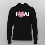 I Love AI Tech Circuit Heart T-Shirt for Women