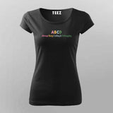 Black t-shirt with colorful text on a gray background