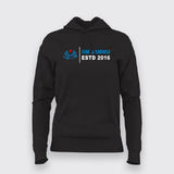 IIM Jammu women's black hoodie with blue logo ESTD 2016