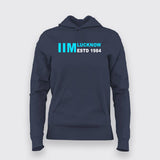 Soft cotton hoodie for women, in navy blue, from IIM Lucknow, combining warmth with collegiate pride