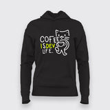 Kawaii Cat Drink Coffee Funny Developer COFFEE IS DEV LIFE T-Shirt For Women