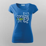 Kawaii Cat Drink Coffee Funny Developer COFFEE IS DEV LIFE T-Shirt For Women