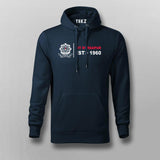 Men's black cotton hoodie featuring NIT Durgapur's red emblem and establishment year on the front