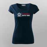 Women's navy blue cotton T-shirt with the NIT Durgapur logo and foundation year on the front