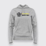 Women's grey hoodie from Teez, adorned with the NIT Rourkela emblem, for a cozy campus look