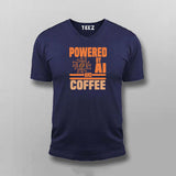 Navy blue t-shirt with orange and white text on a gray background