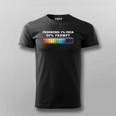 Progress 1_ Idea 99_ Prompt Funny black round neck T-shirt For Men