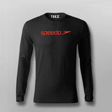 Speedo full sleeve black cotton t-shirt with red logo for active wear.