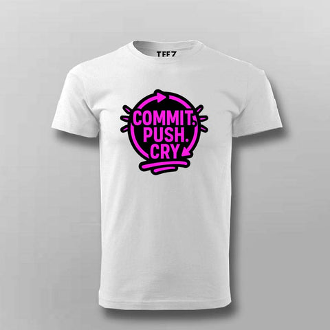 Commit Push Cry T-Shirt for Men – Developer Cycle Humor