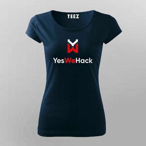 Black Teez cotton women t-shirt with central 'YesWeHack' logo in round neck style