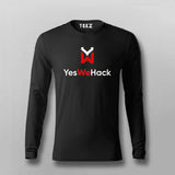 Comfortable full-sleeve black cotton t-shirt featuring the 'YesWeHack' logo, crafted by Teez