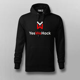 Black Teez men's hoodie with 'YesWeHack' logo, kangaroo pocket front