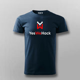 Black round neck cotton t-shirt with a prominent 'YesWeHack' logo on the chest area, by Teez