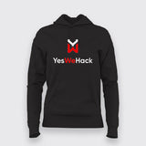 Black Teez women's hoodie with 'YesWeHack' logo in a comfortable fit