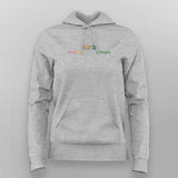 Gray hoodie with colorful text on a light gray background