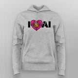 I Love AI Tech Circuit Heart T-Shirt for Women