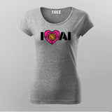 I Love AI Tech Circuit Heart T-Shirt for Women