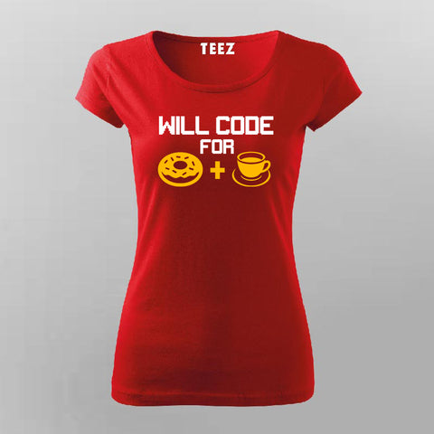 Will Code For Donut and Coffee  T-Shirt For Women Online