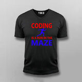 Coding is A Run in The Maze Funny Coding V Neck T-Shirt For Men Online India
