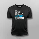 Eat Sleep Travel Repeat V-Neck  T-shirt For Men Online