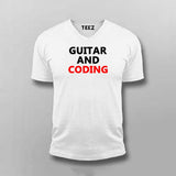 Playing guitar and coding v neck t-shirt for men online