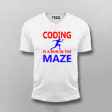 Coding is A Run in The Maze Funny Coding V Neck T-Shirt For Men India
