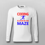 Coding is A Run in The Maze Funny Coding Full Sleeve T-Shirt For Men India 