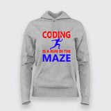 Coding is A Run in The Maze Funny Coding Hoodies For Women India