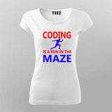 Coding is A Run in The Maze Funny Coding T-Shirt For Women India