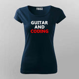 Playing guitar and coding t-shirt for women india