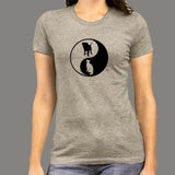 Yin Yang Dog And Cat T-Shirt For Women India