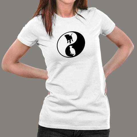 Yin Yang Dog And Cat T-Shirt For Women Online India